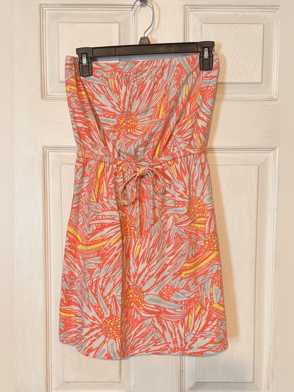 Mossimo Y2K Orange Coral Floral Tube Top Dress Cinch Waist / Beach Cover Up